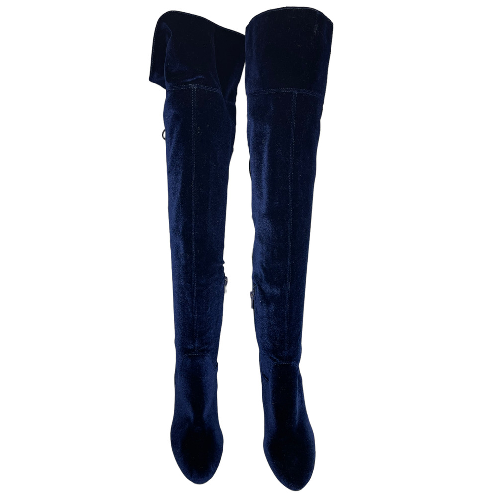 Steve Madden Glamurr Blue Velvet Heeled Over the Knee Boot 6 - Picture 3 of 8